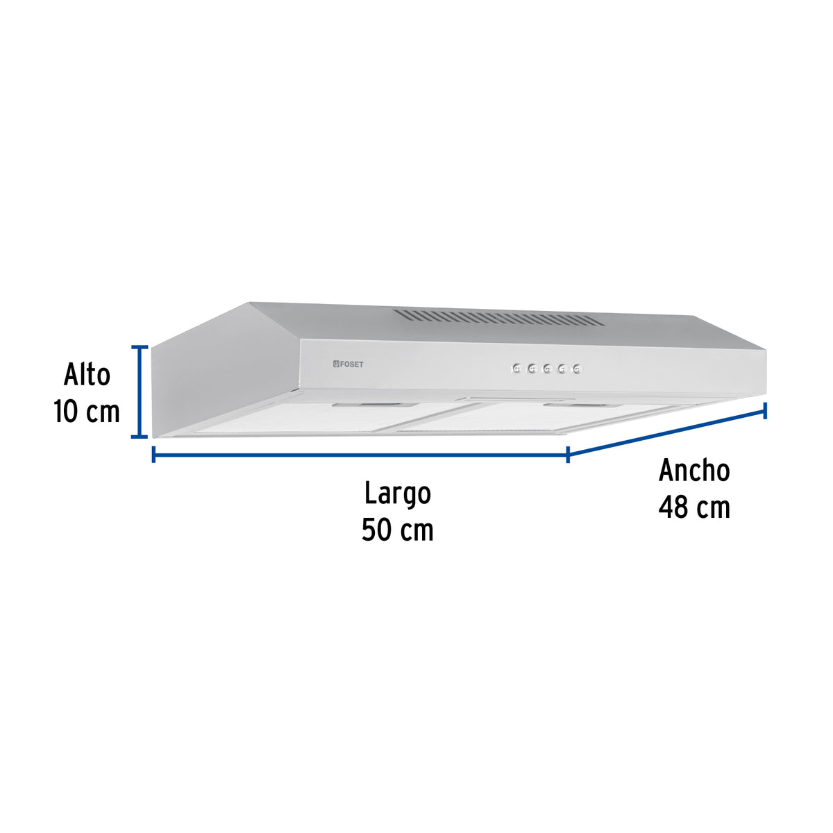 Campana Extractora 50 cm, Empotrable, Acero Inoxidable, Foset