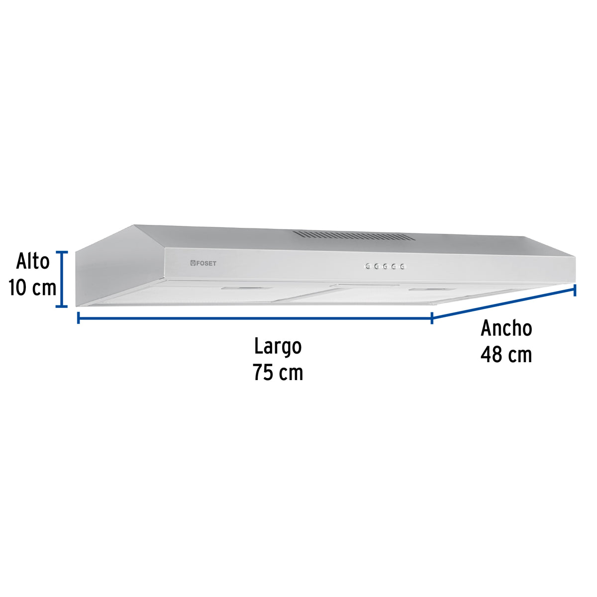 Campana Extractora 75 cm, Empotrable, Acero Inoxidable, Foset