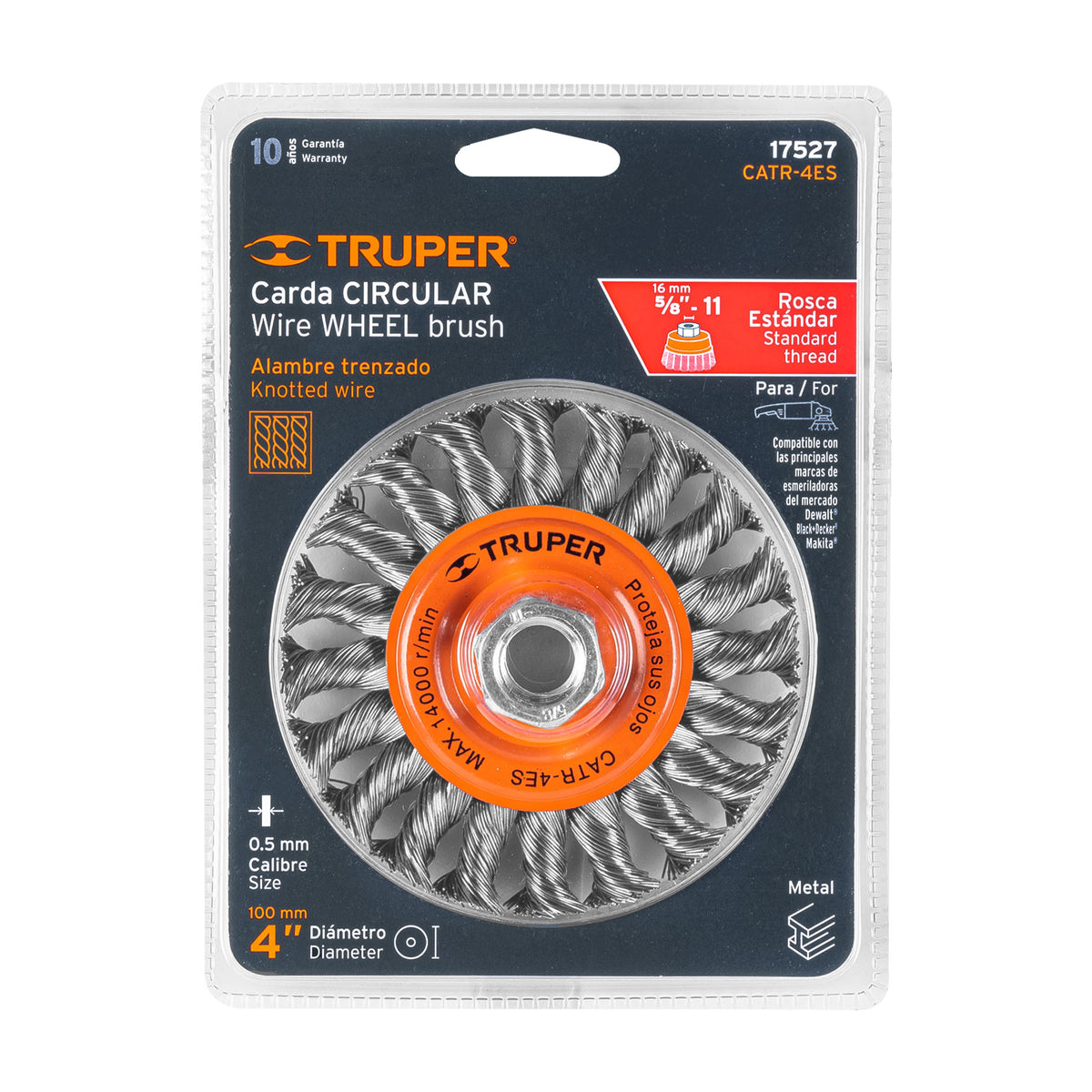 Carda Circular 4' Alambre Trenzado, Eje 5/8'-11, Truper