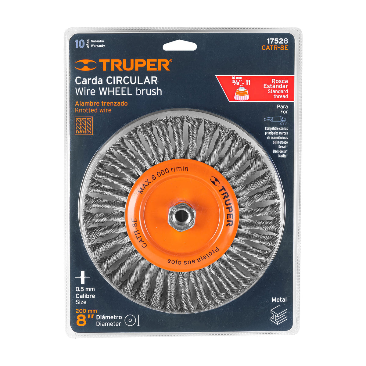 Carda Circular 8' Alambre Trenzado, Eje 5/8'-11, Truper