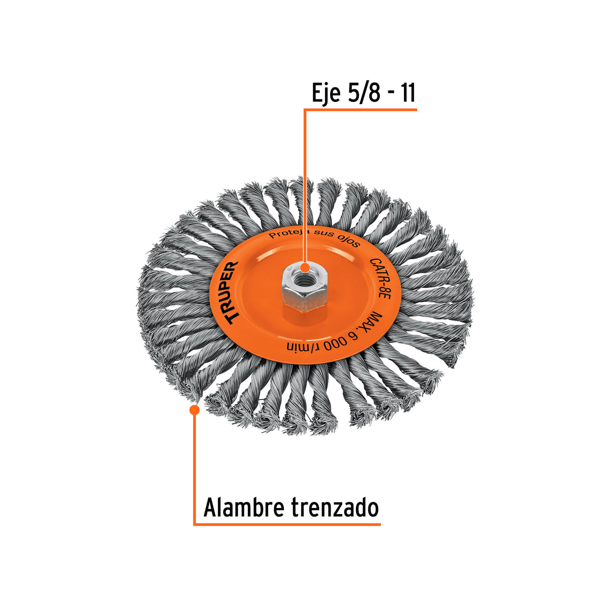 Carda Circular 8' Alambre Trenzado, Eje 5/8'-11, Truper