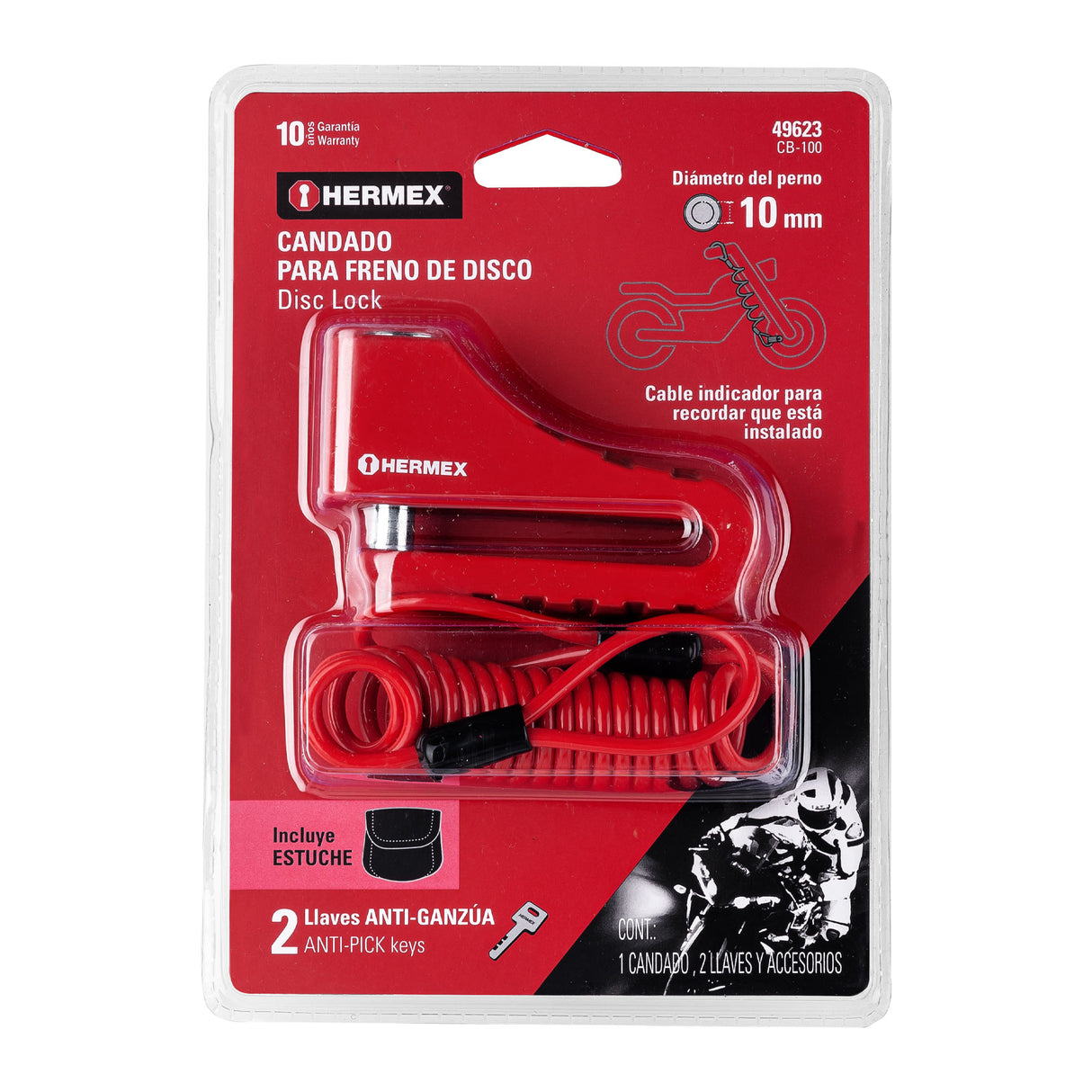 Candado para Freno de Disco Motocicleta, 10 mm, Hermex