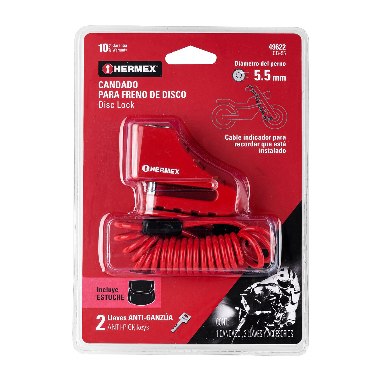 Candado para Freno de Disco Motocicleta, 5.5 mm, Hermex