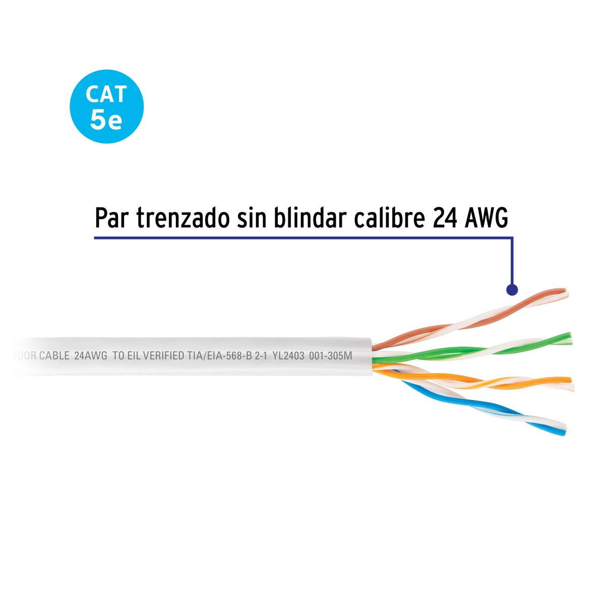 Metro de Cable UTP CAT5E, Bobina de 305M, Blanco, Volteck