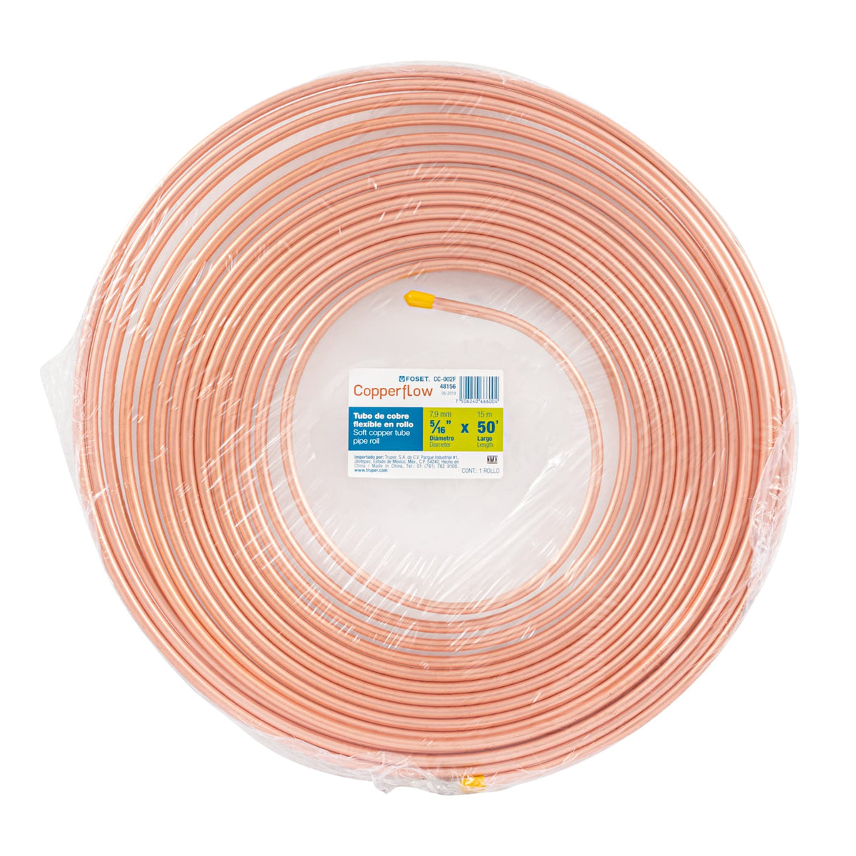 Tubo Flexible de Cobre 5/16', Rollo de 15M, 2.3 kg, Foset