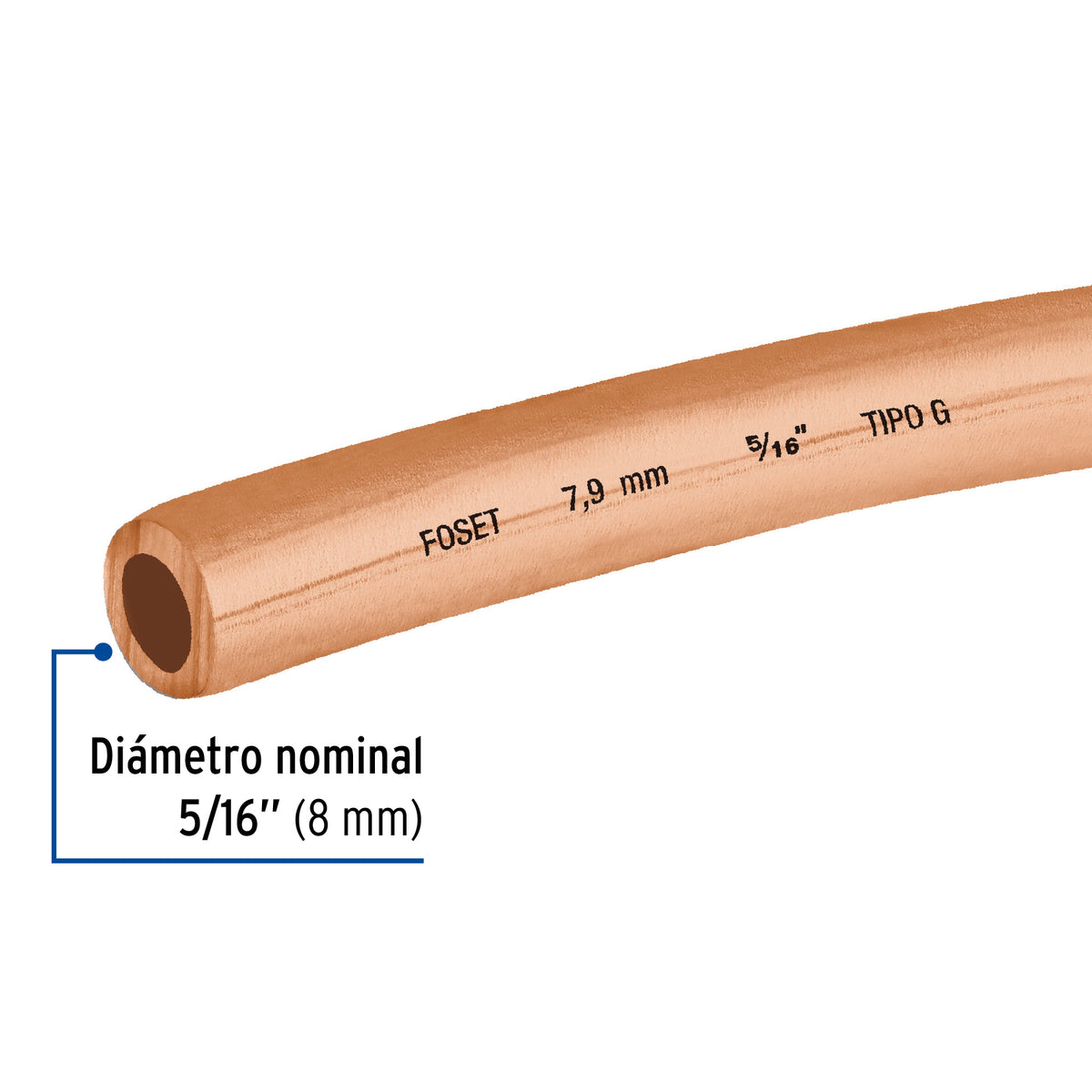 Tubo Flexible de Cobre 5/16', Rollo de 15M, 2.3 kg, Foset