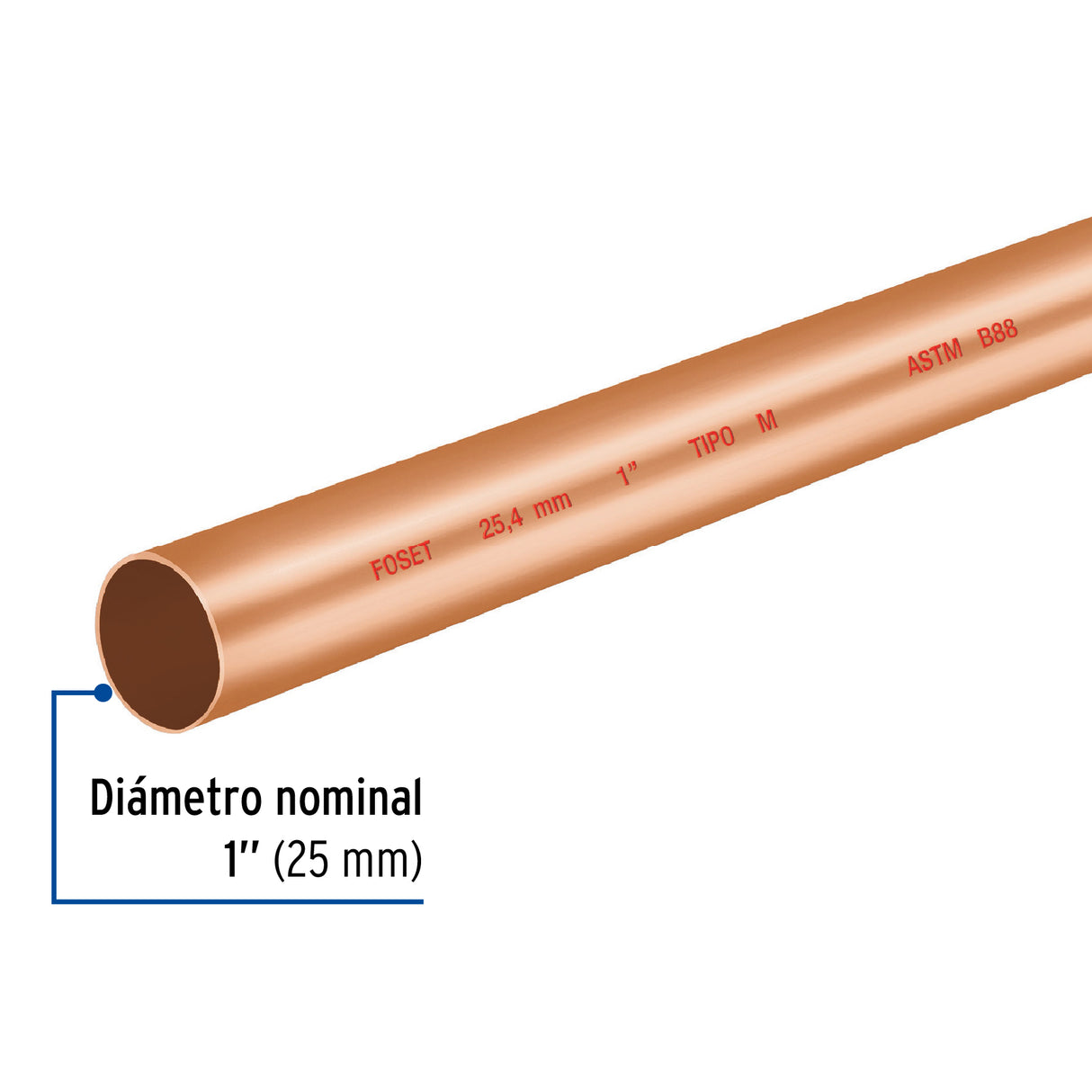 Tubo Rígido de Cobre 1' Tipo 'm', 3M, 2.0 kg, Foset