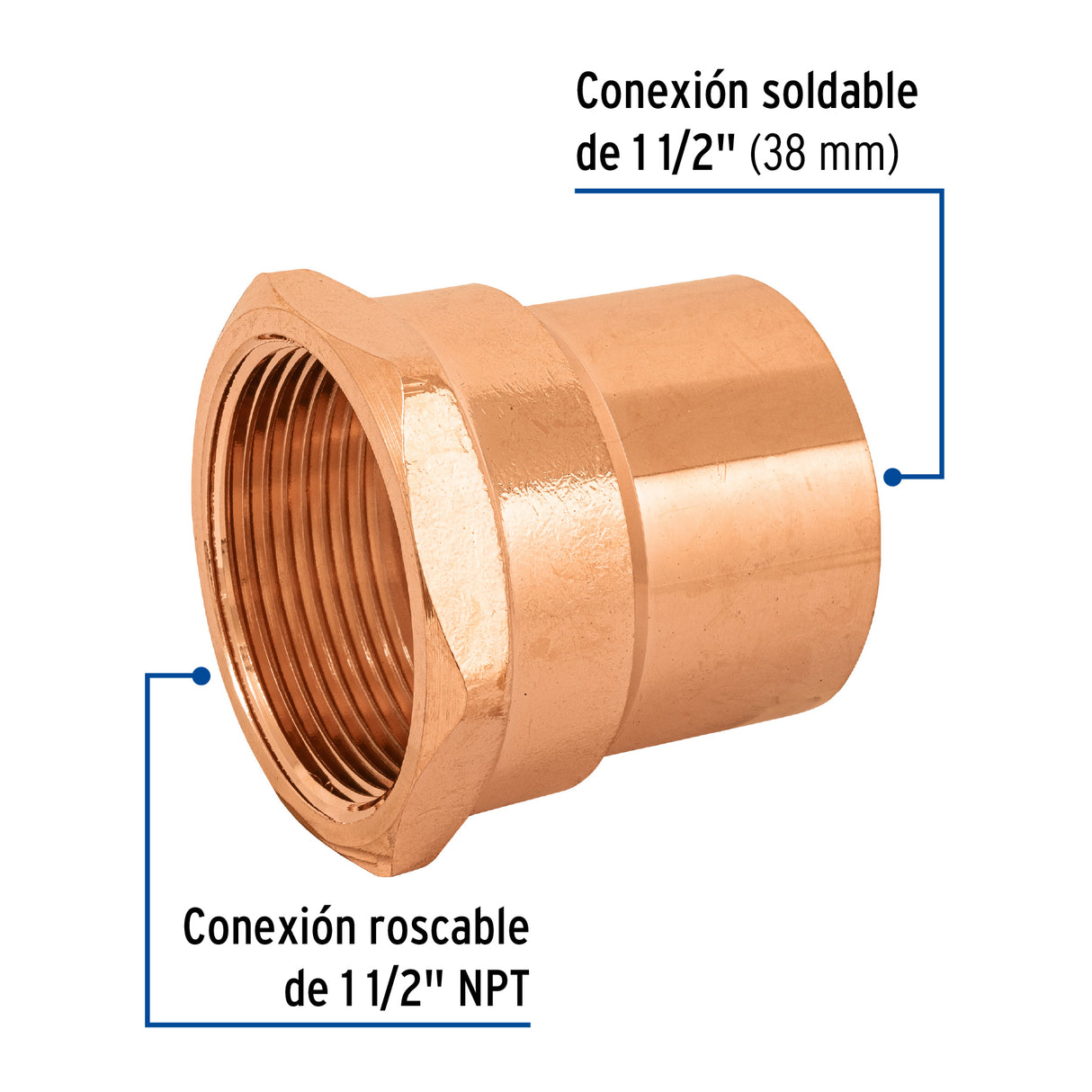 Conector de Cobre, Rosca Interior 1-1/2', Foset