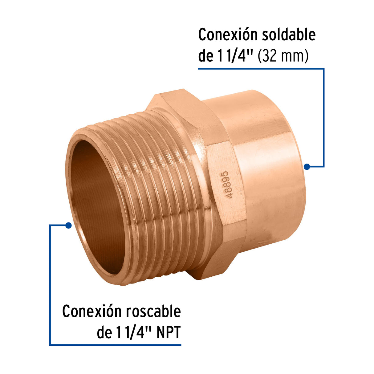 Conector de Cobre, Rosca Exterior 1-1/4', Foset