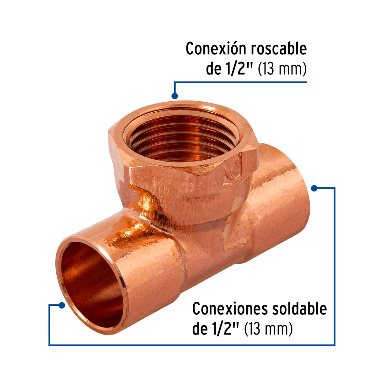 Tee de Cobre Rosca Interior Central 1/2', Foset