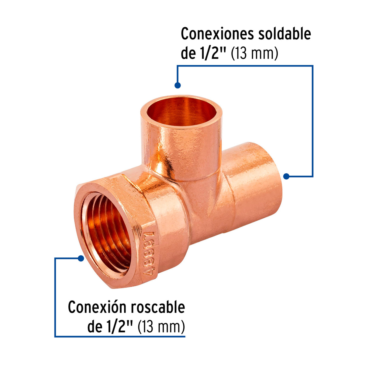 Tee de Cobre Rosca Interior Lateral 1/2', Foset