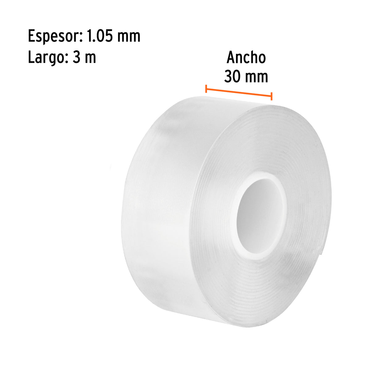 Cinta Nano Doble Cara Reutilizable, Transparente 3 m X 30 mm