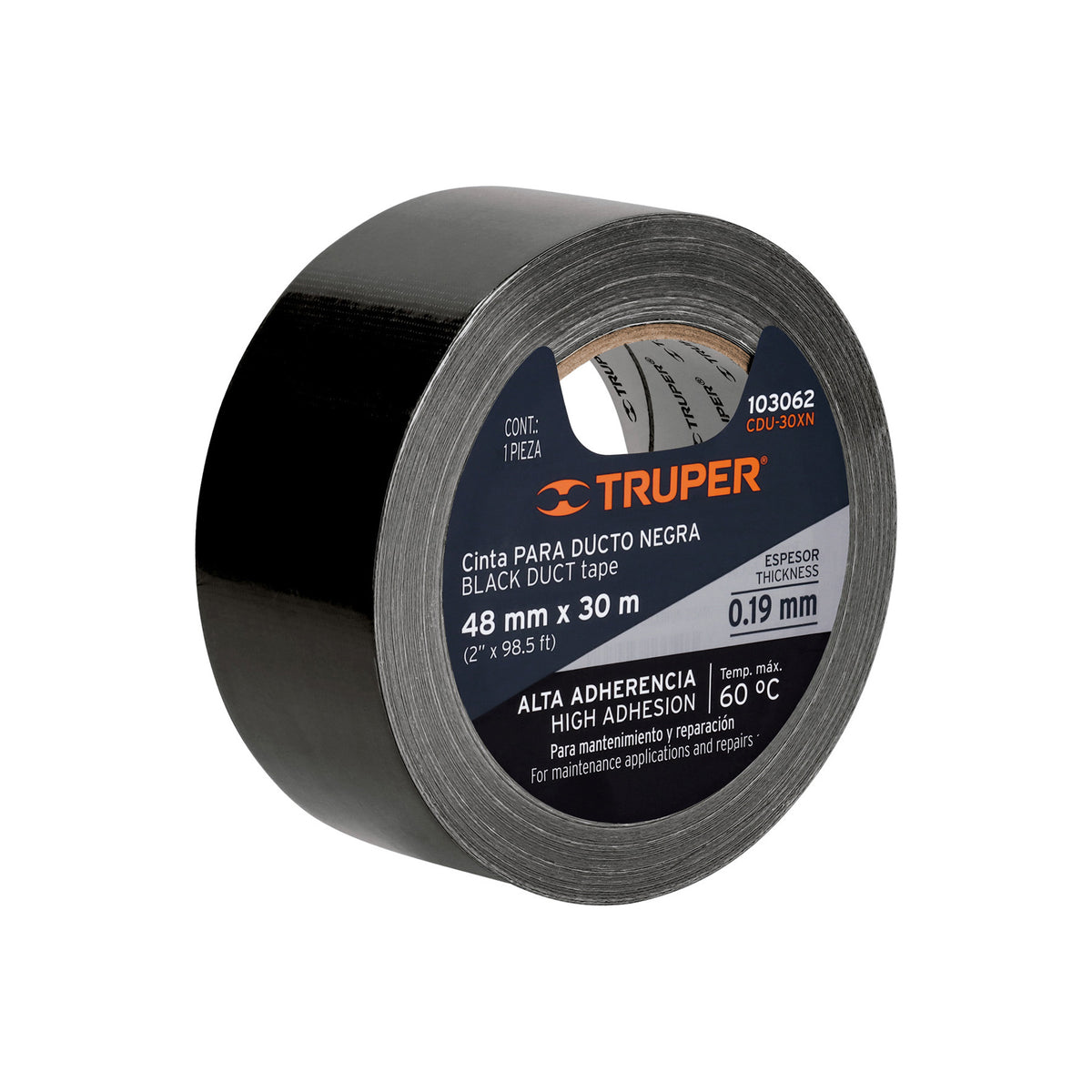 Cinta Negra para Ducto 30M X 48 mm, Espesor 0.19 mm, Truper