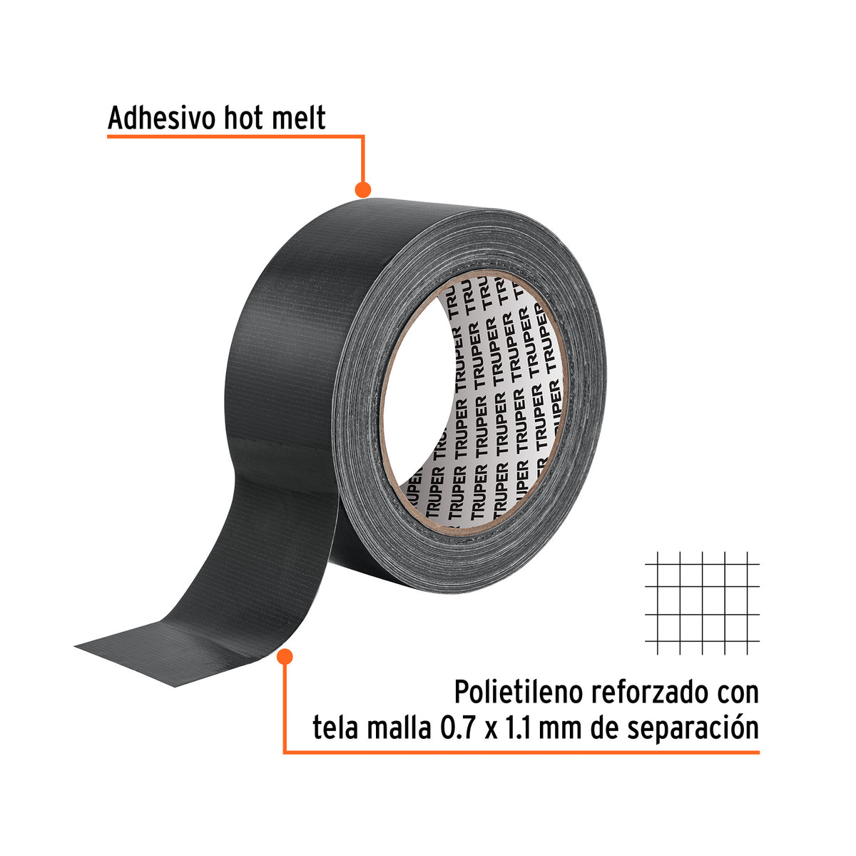 Cinta Negra para Ducto 30M X 48 mm, Espesor 0.19 mm, Truper