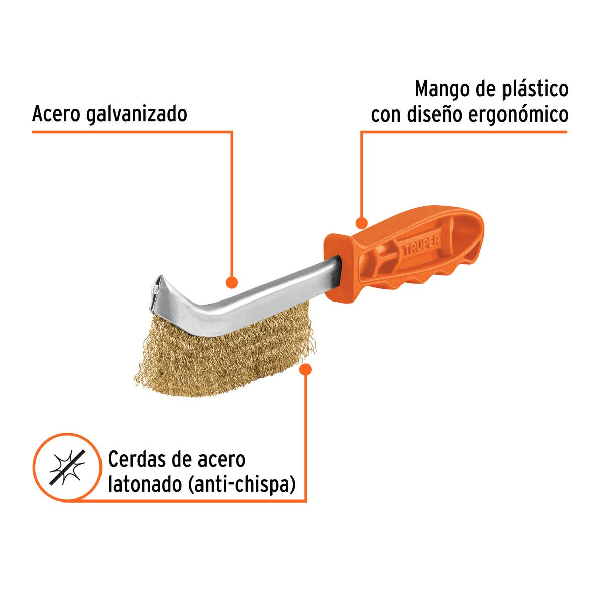 Cepillo Curvo Anti-chispa, Alambre Ondulado, Truper