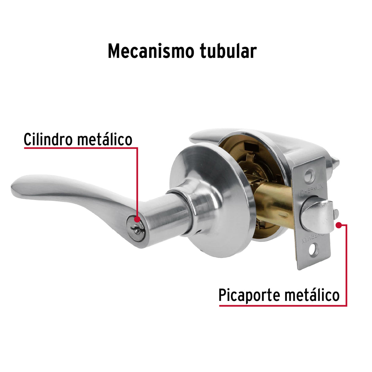 Cerradura Manija 'Milán' Recámara Cromo Mate, Cil Metal