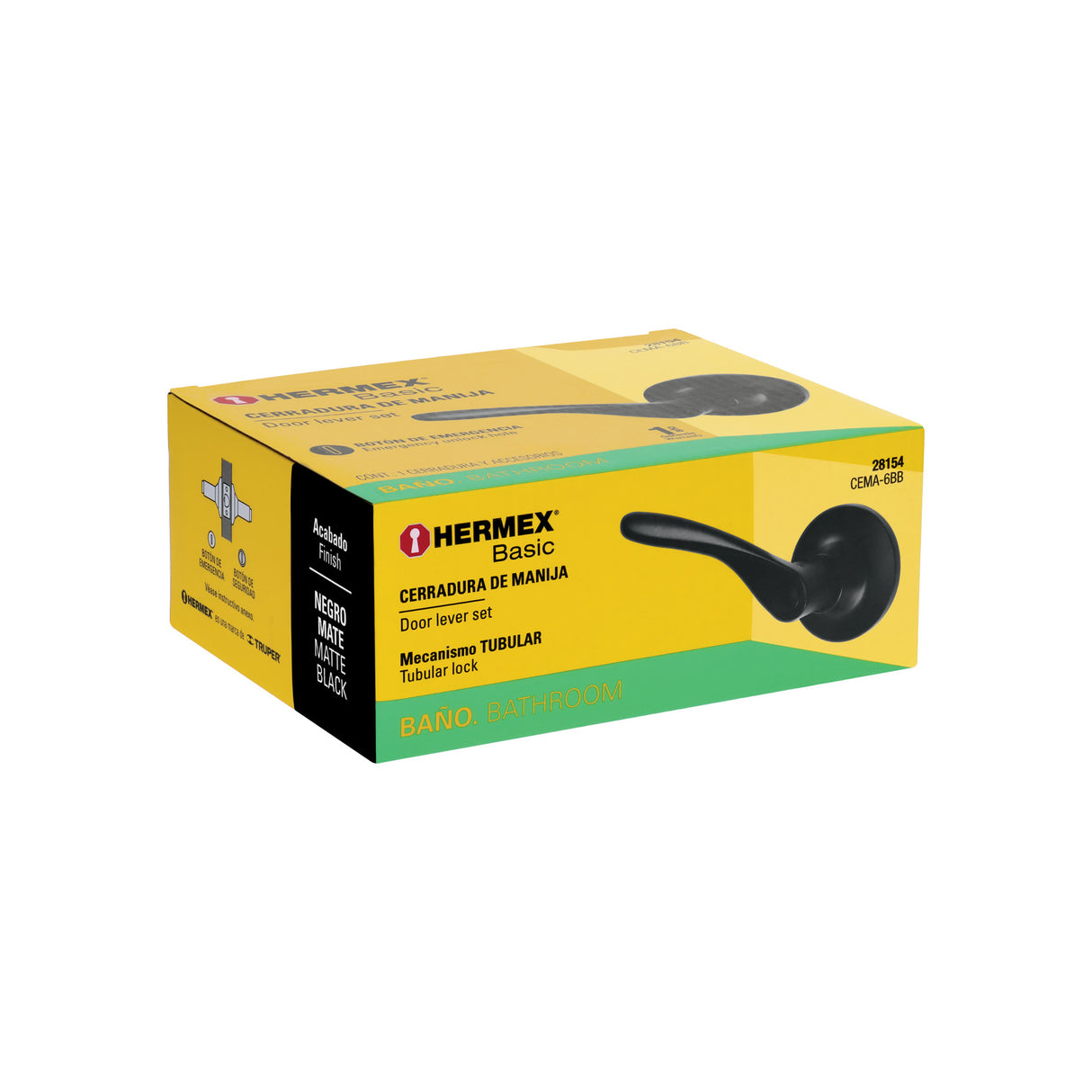 Cerradura Manija 'Milán' para Baño, Negro, Cil Latón, Basic