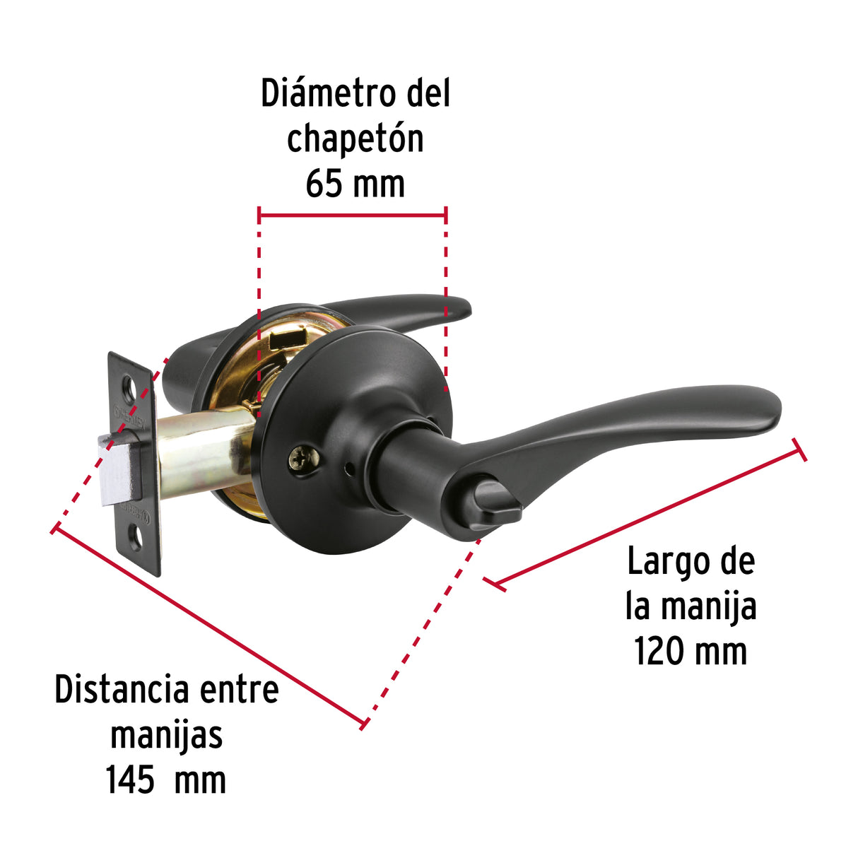 Cerradura Manija 'Milán' para Baño, Negro, Cil Latón, Basic