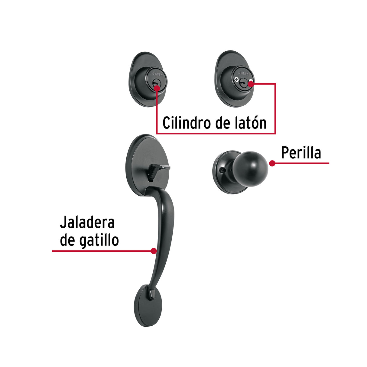 Jaladera/Perilla, Lugo Llave-llave, Negro, Hermex