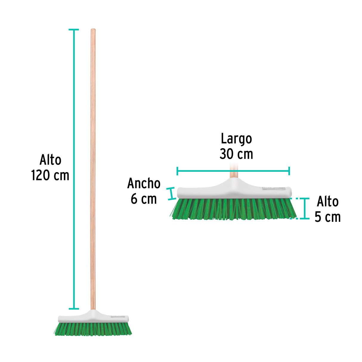 Cepillo Industrial Cerda Rígida de 30 cm, Bastón de Madera