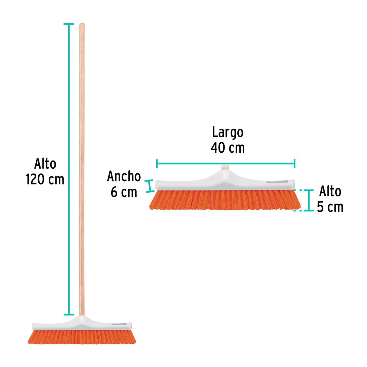 Cepillo Industrial Cerda Rígida de 40 cm, Bastón de Madera