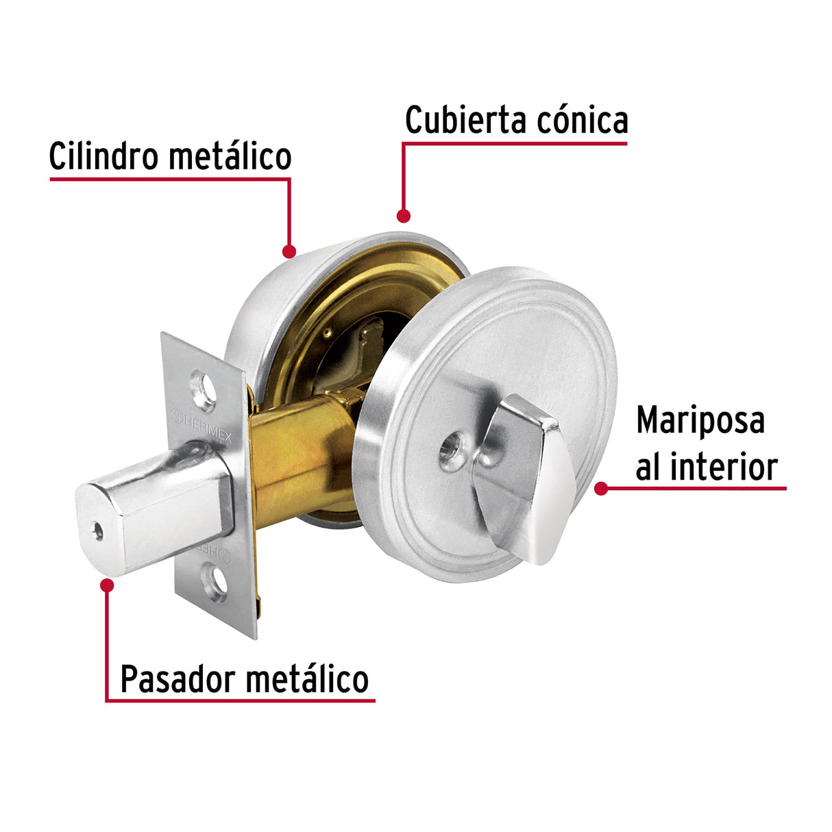 Cerrojo Llave-mariposa Cromo Mate, Llave Tradicional, Hermex