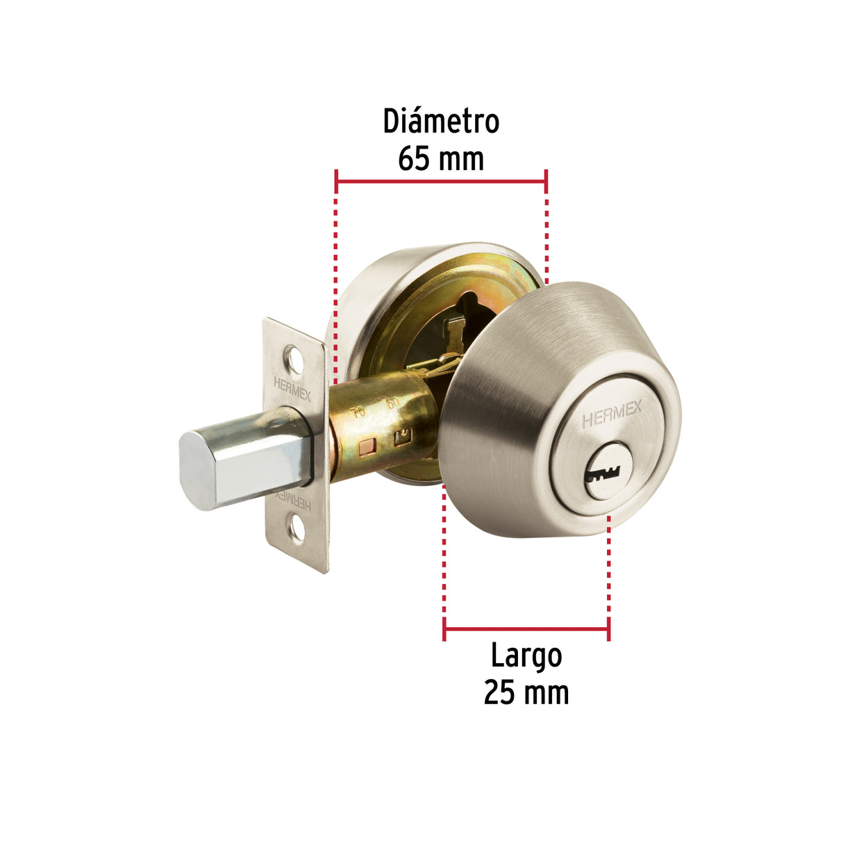 Cerrojo Llave-llave Níquel Satinado, Llave Puntos, Hermex