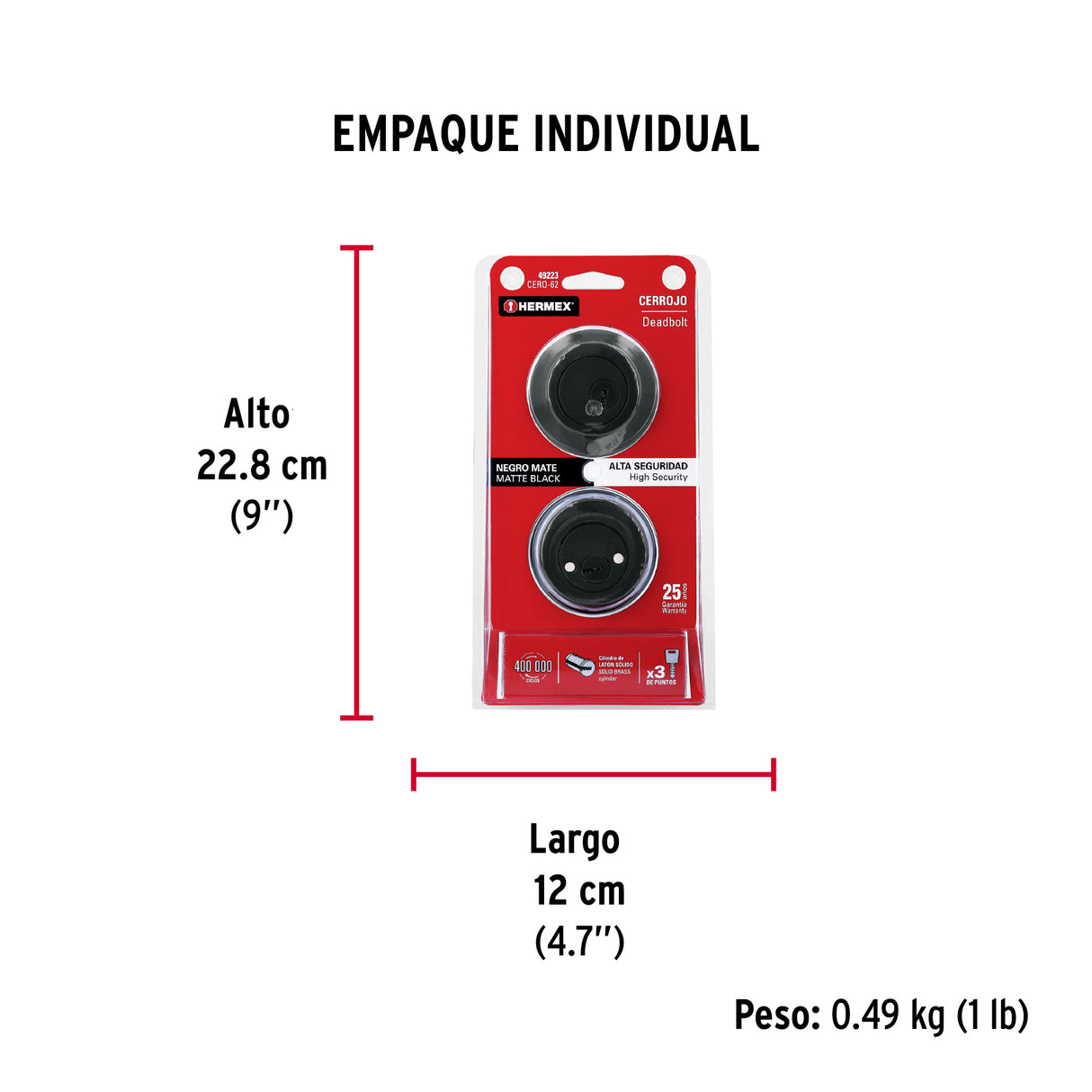Cerrojo Llave-llave Negro, Llave Puntos, Hermex