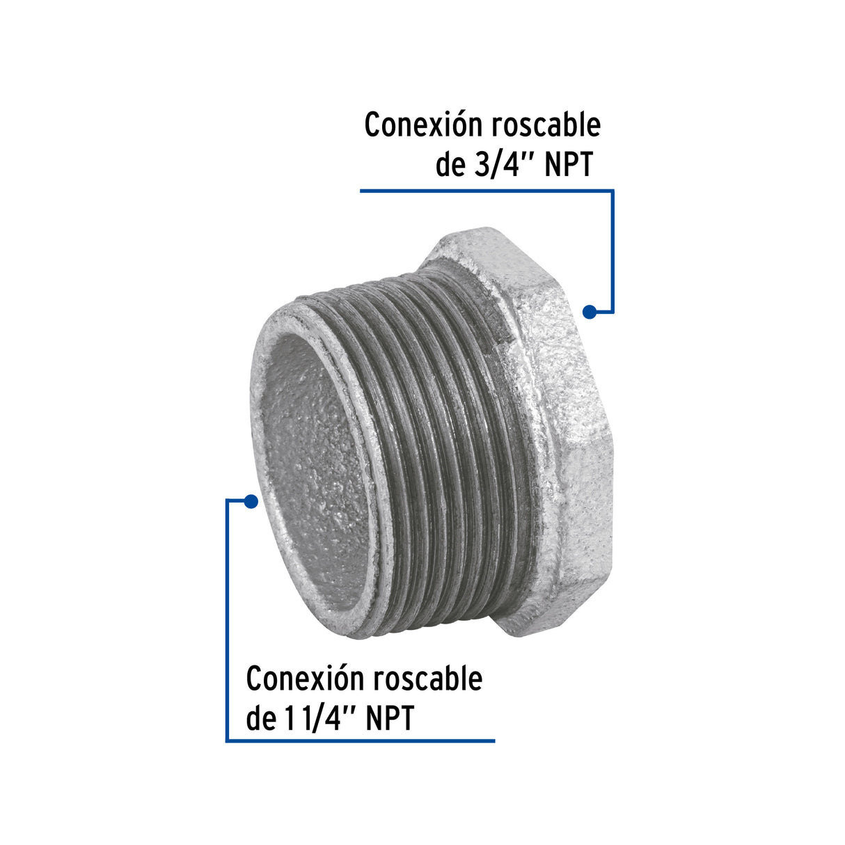 Reducción Bushing Acero Galvanizado 1-1/4 X 3/4', Foset