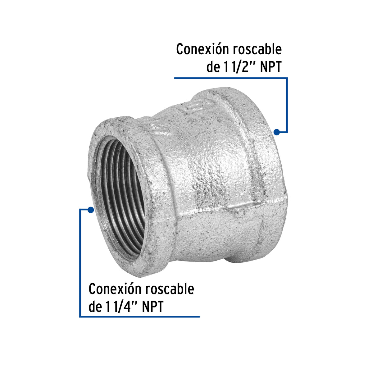 Reducción Campana Acero Galvanizado 1-1/2'X1-1/4', Foset