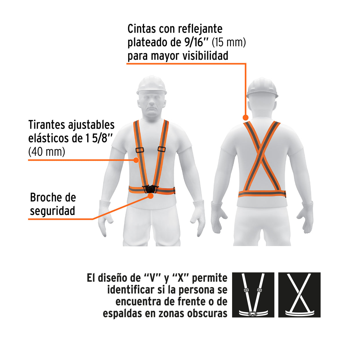 Chaleco Elástico Tipo Arnés Naranja con Reflejante, Truper