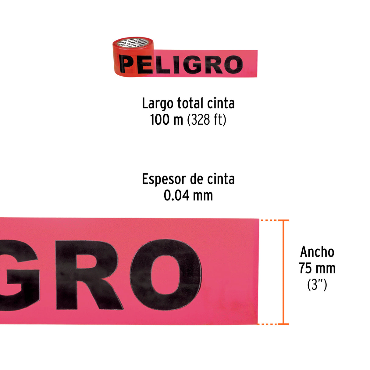 Rollo de 100 m de Cinta Delimitadora 'Peligro', Truper