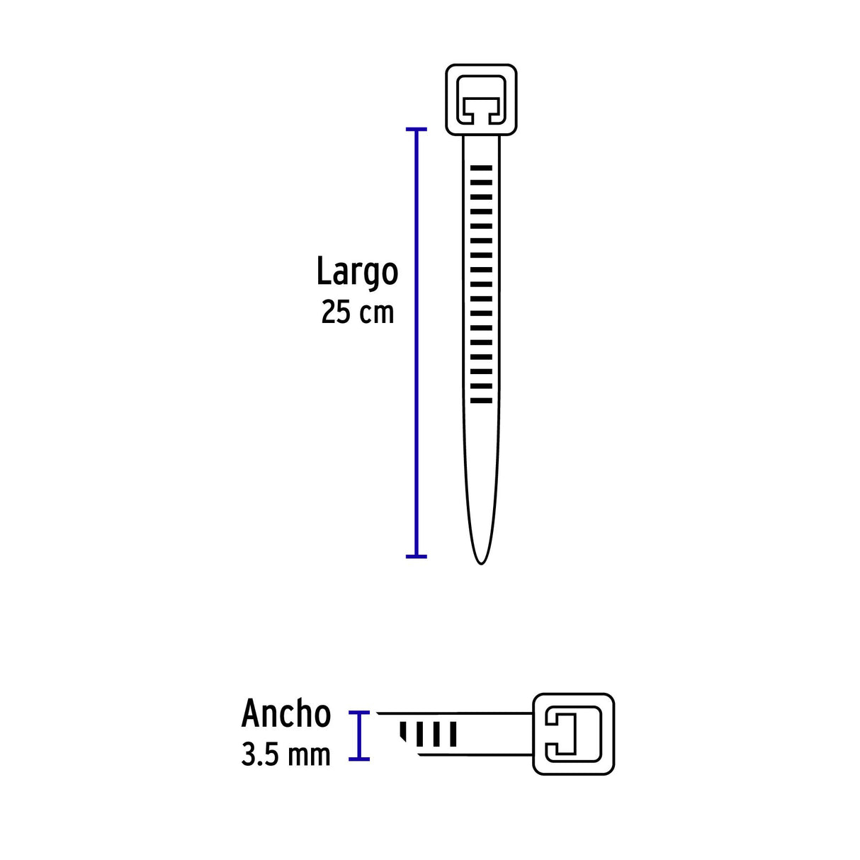 Bolsa con 1000 Cinchos Plásticos 40 lb, 250X3.5 mm, Negros