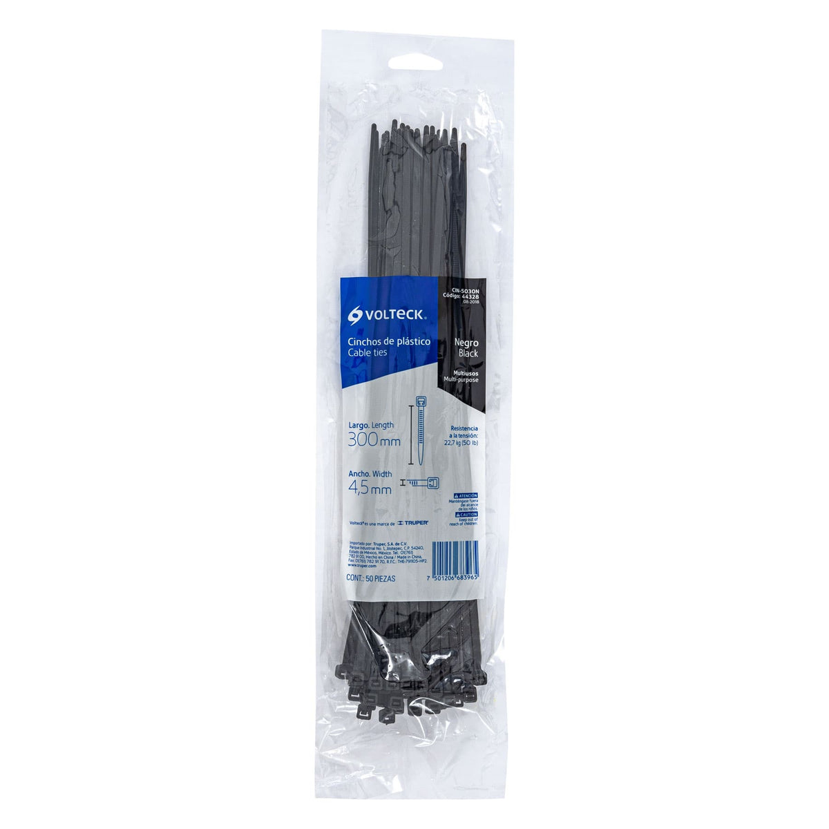 Bolsa con 50 Cinchos Plásticos 50 lb, 300X4.5 mm, Negros