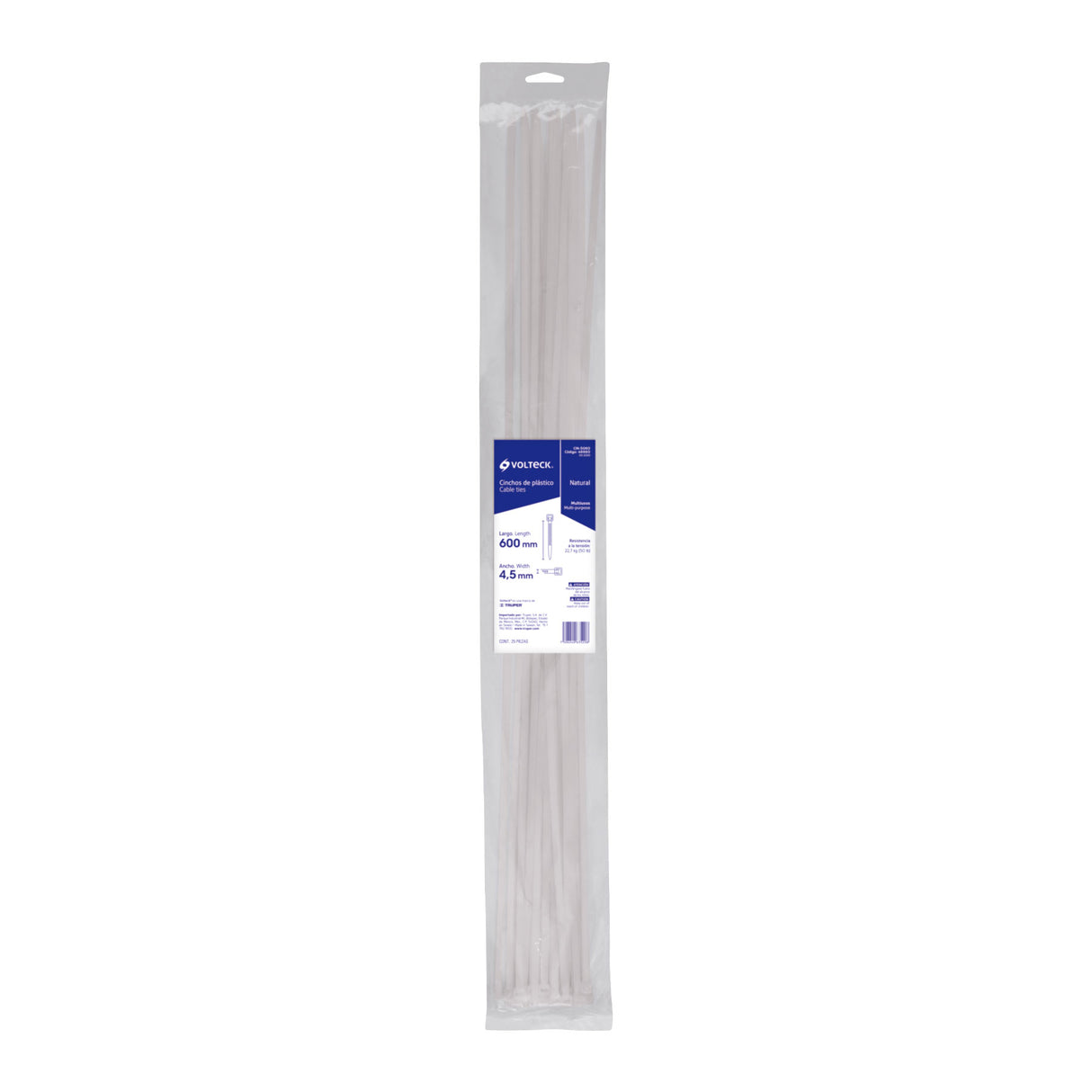 Bolsa con 25 Cinchos Plásticos 50 lb, 600X4.5 mm, Naturales