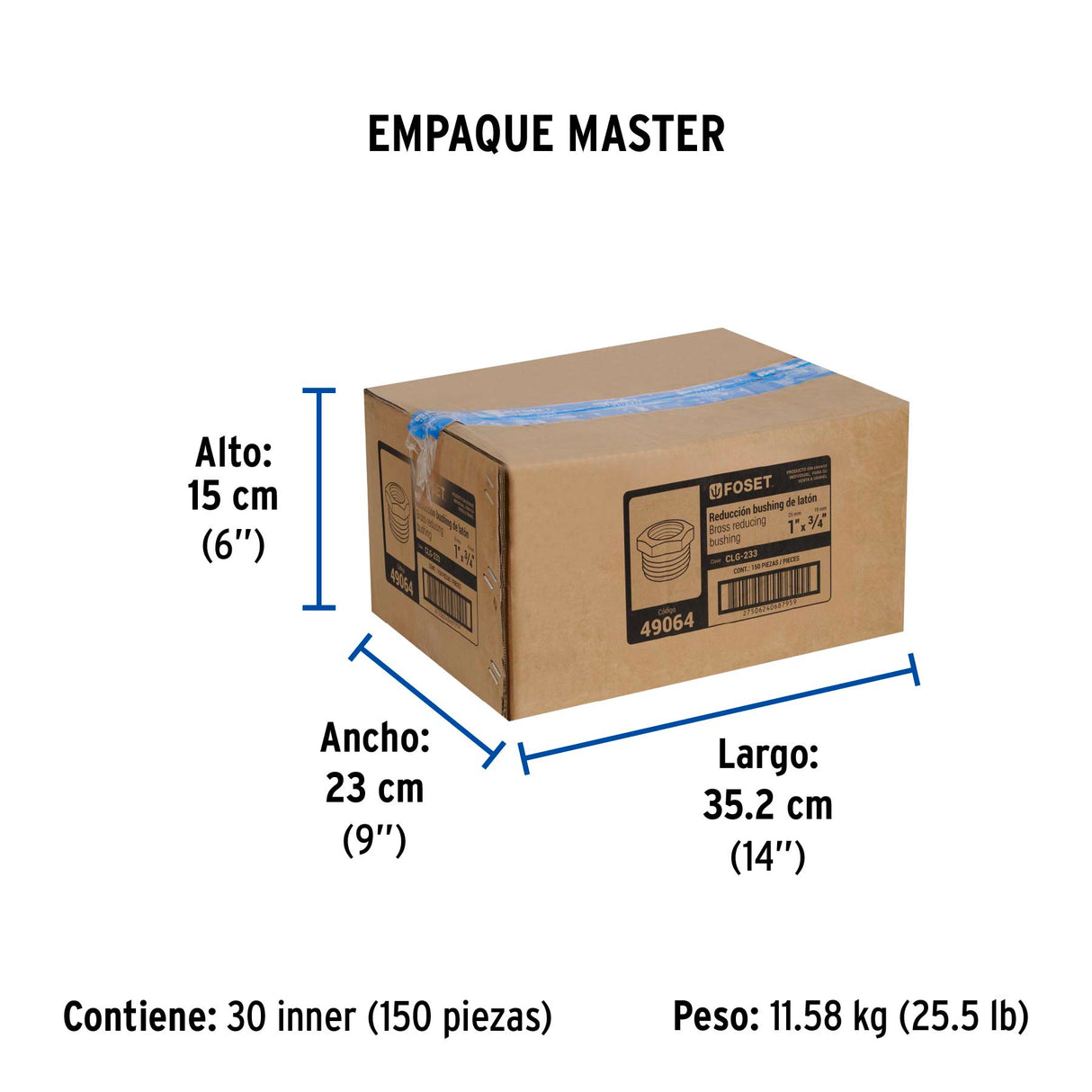 Reducción Bushing de Latón, 1' X 3/4', Foset