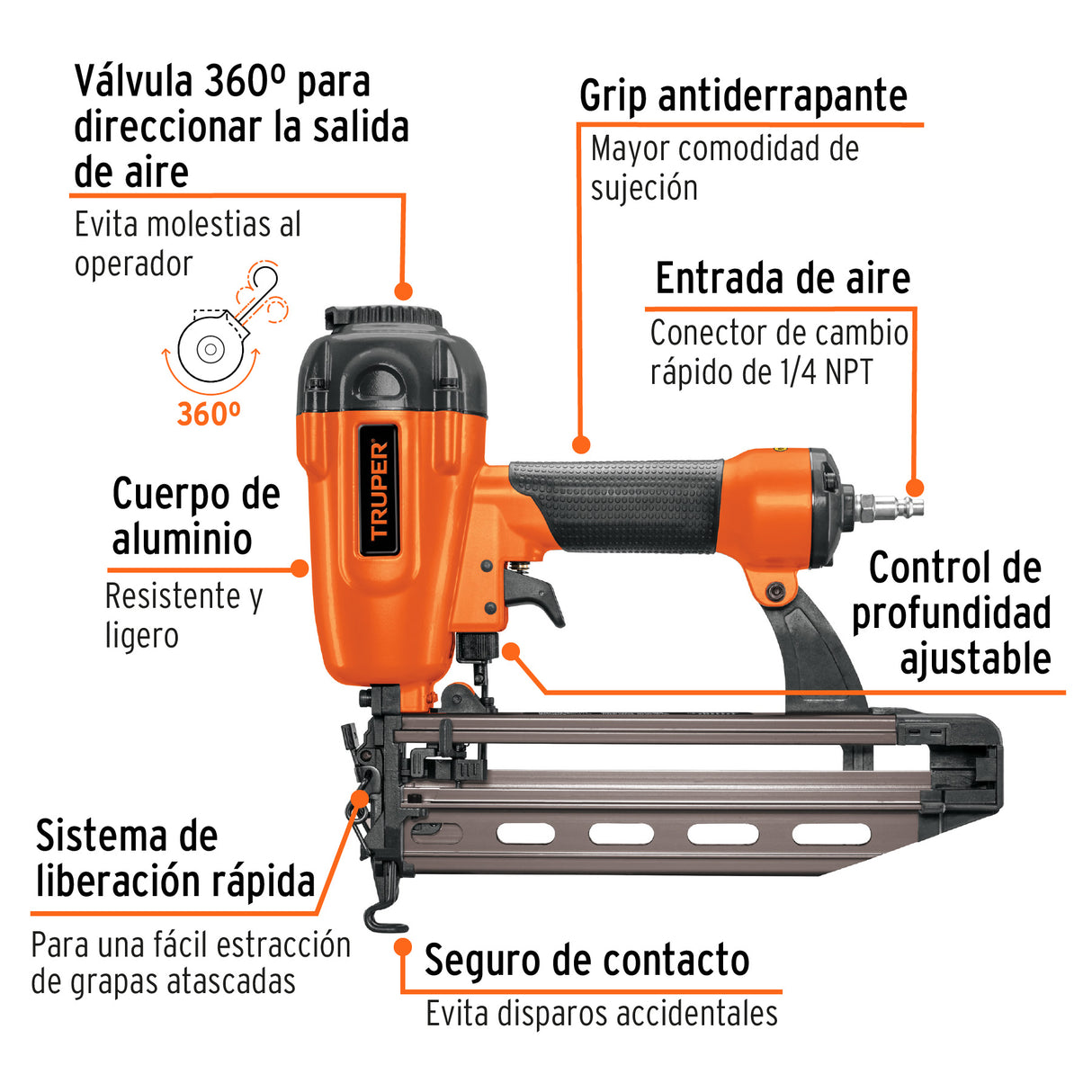 Clavadora Neumática Profesional, Calibre 16, Truper