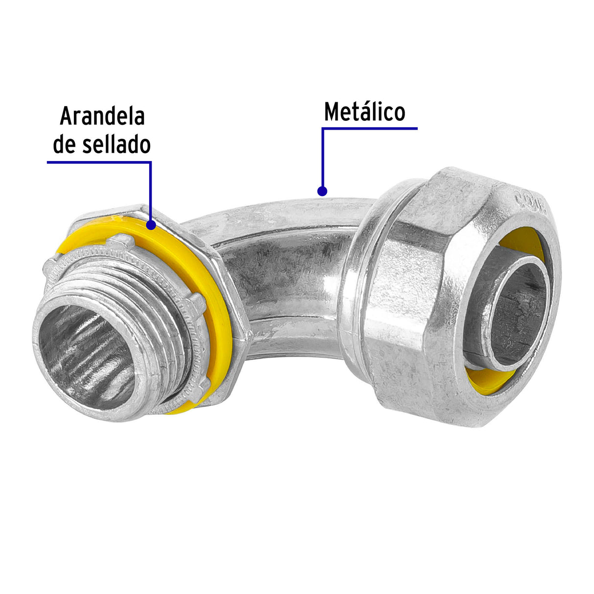 Conector Curvo de 1/2' para Tubo Liquid Tight, Volteck