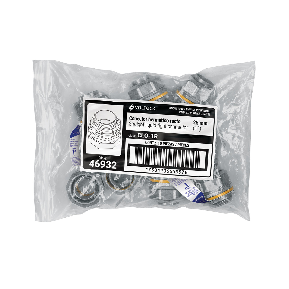Conector Recto 1' para Tubo Liquid Tight, Volteck