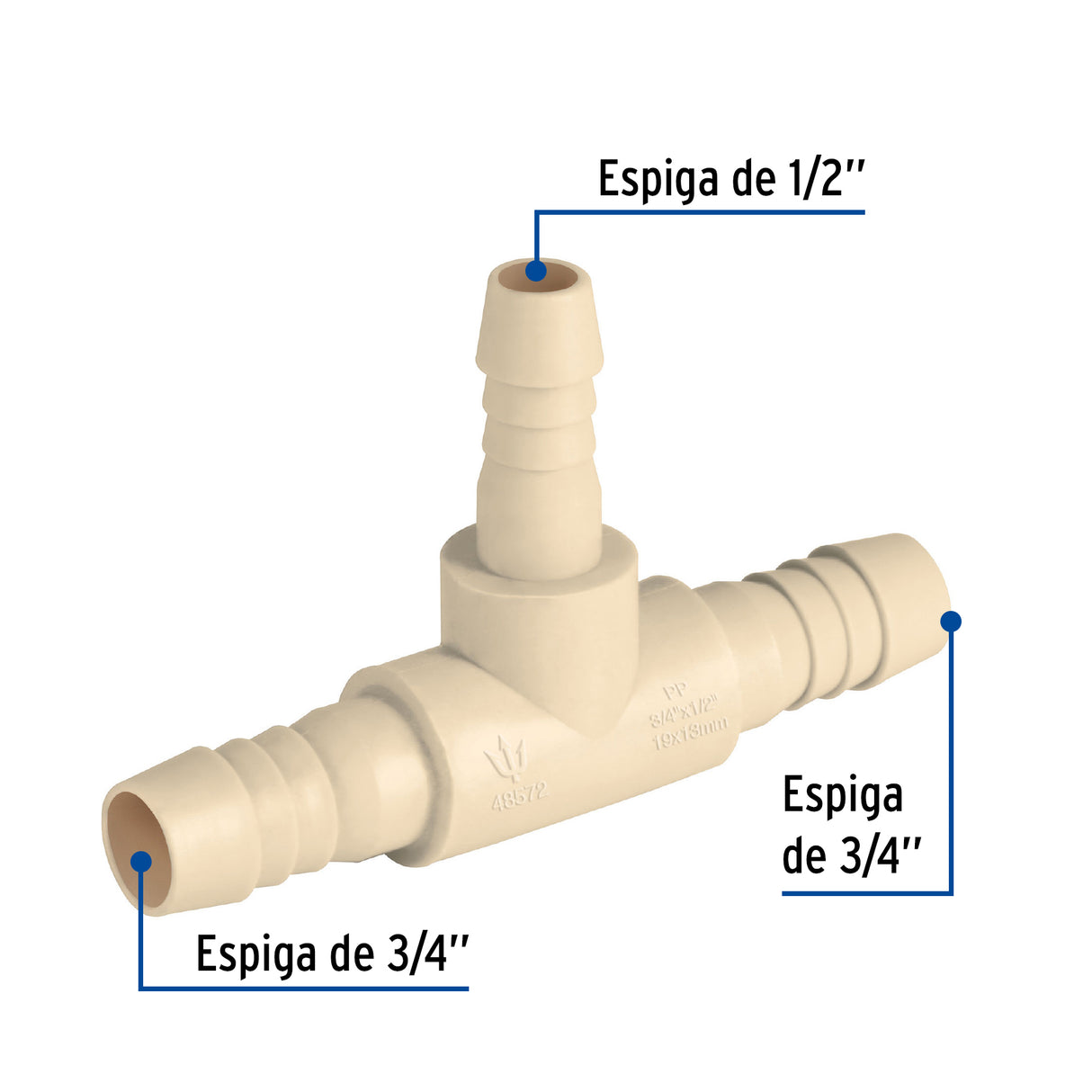 Tee Reducida Inserción Central 3/4' X 1/2' de Polipropileno