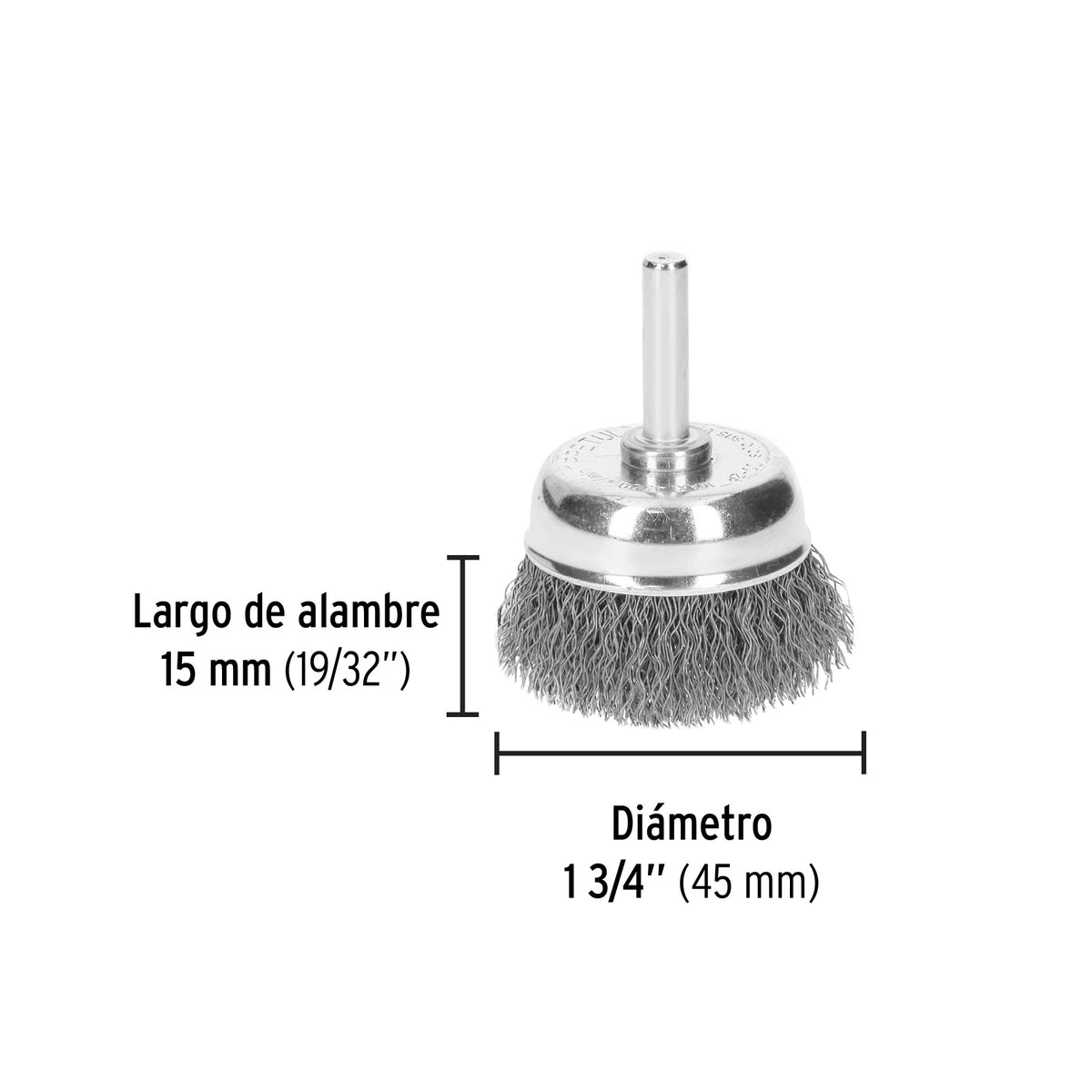 Carda de Copa 1-3/4' Alambre Grueso para Taladro, Pretul