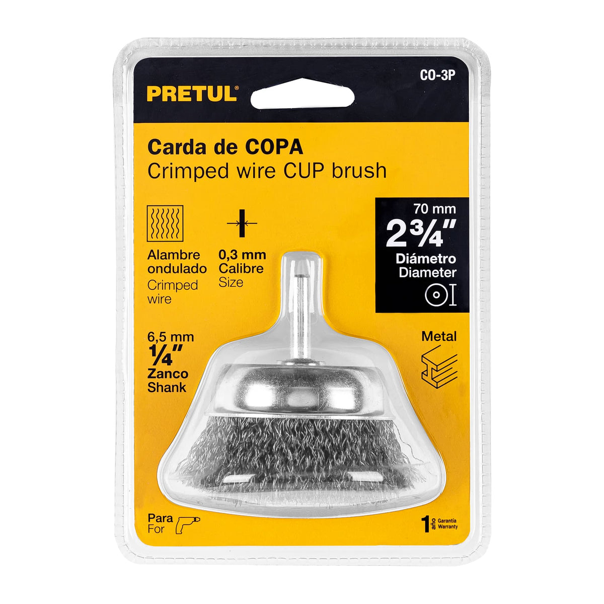 Carda de Copa 2-3/4' Alambre Grueso para Taladro, Pretul