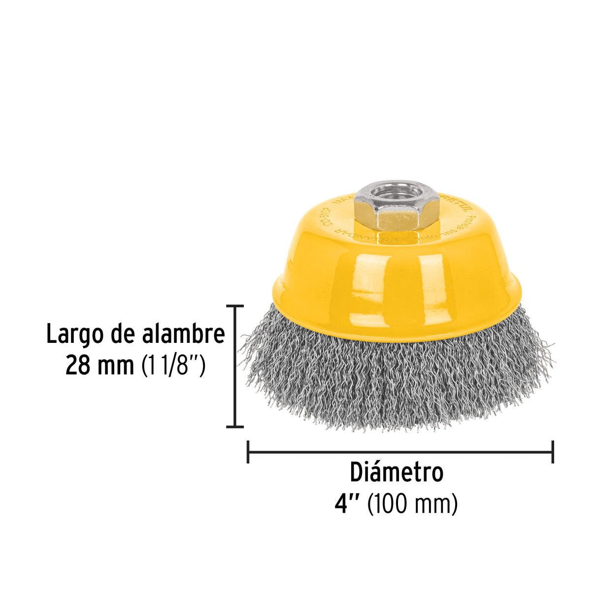 Carda Copa 4' Alambre Ondulado Fino, Eje 5/8'-11, Pretul