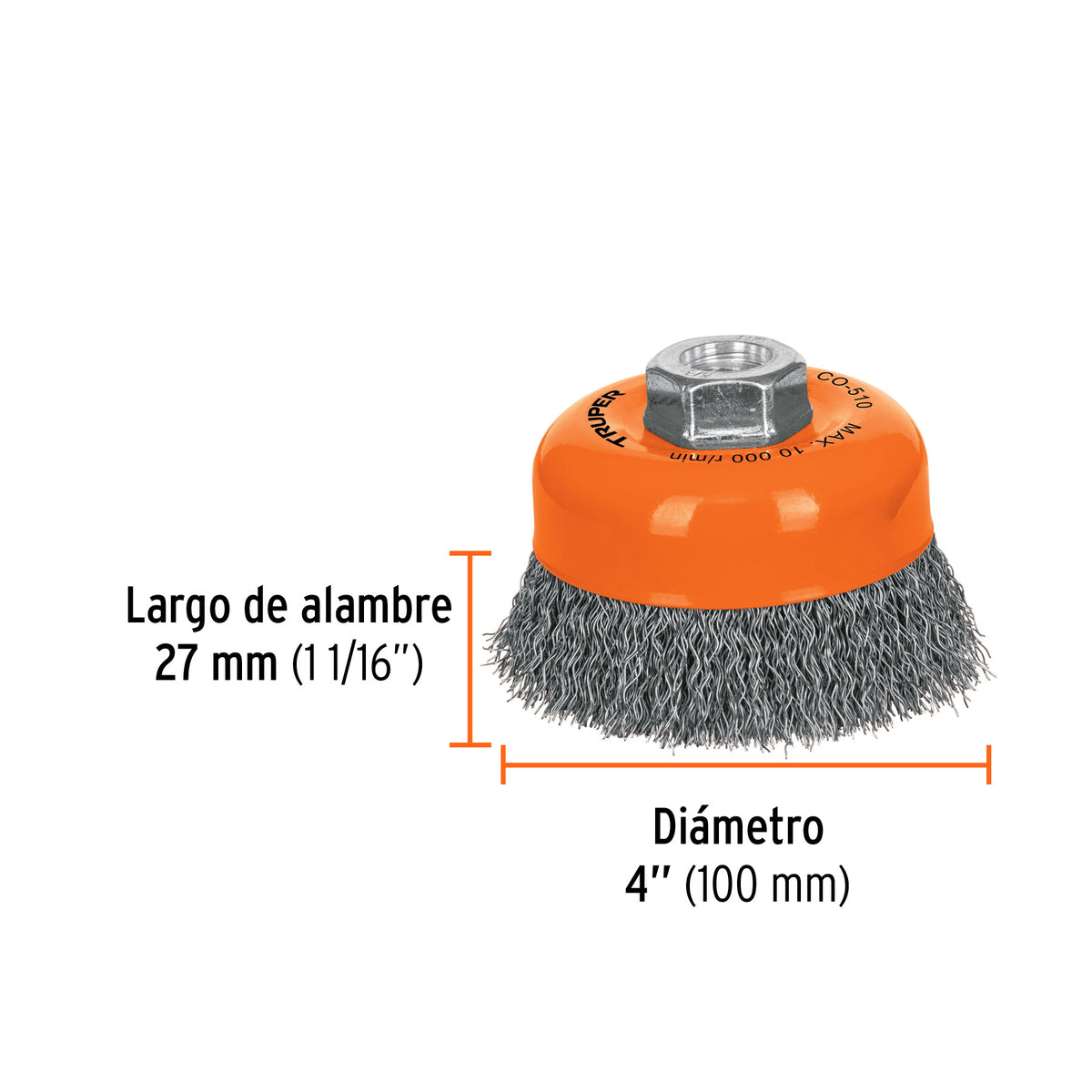 Carda Copa 4' Alambre Ondulado Fino, Eje 5/8'-11, Truper
