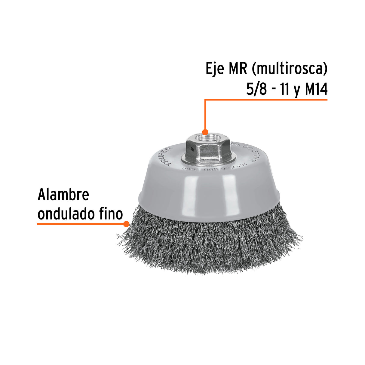 Carda Copa 5' Alambre Ondulado Fino, Multi-rosca, Truper