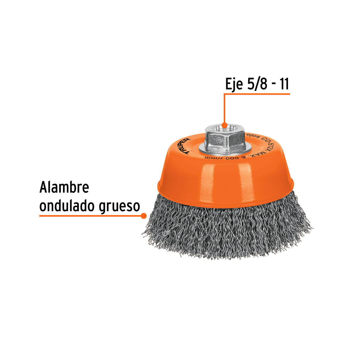 Carda Copa 5' Alambre Ondulado Grueso, Eje 5/8'-11, Truper