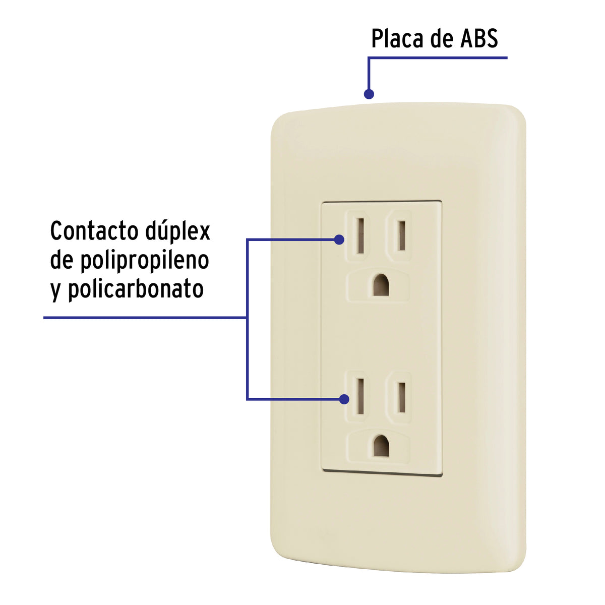 Contacto Dúplex Aterrizado, Color Marfil, Línea Italiana