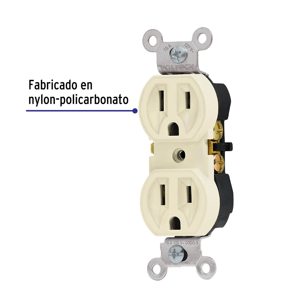 Contacto Dúplex, 2 Polos 3 Hilos, Standard, Marfil, Volteck