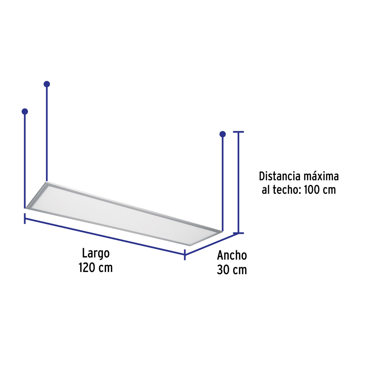 Panel LED 45 W 6500K, 30X120 cm, Empotrable/Colgante, Volteck