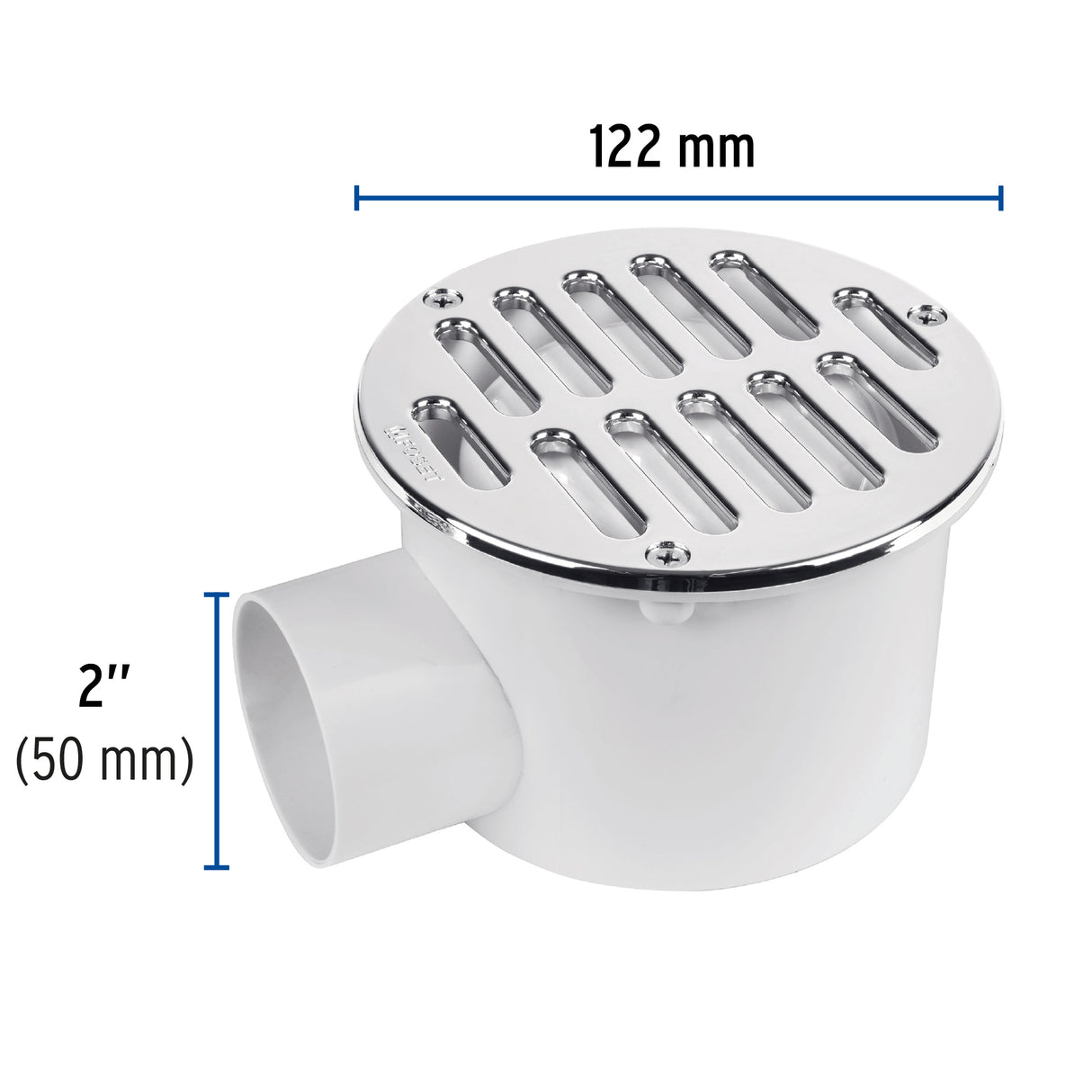 Coladera 5' Salida Lateral, ABS, Rejilla Cromada 3 Tornillos